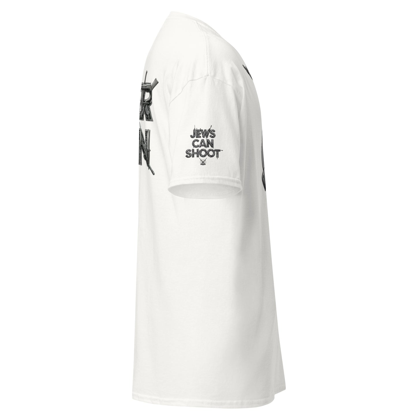 NEVER AGAIN” Armed Jew Tee – Bold Jewish Self-Defense Statement Shirt