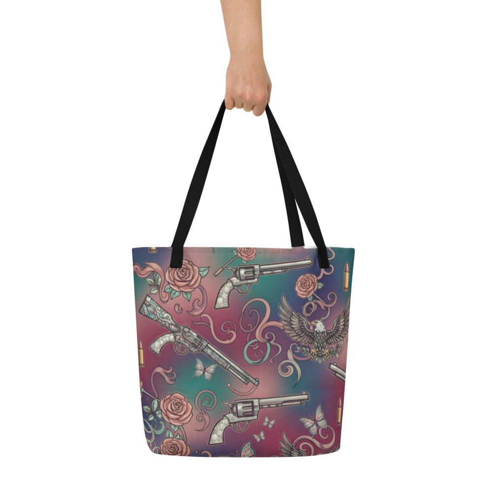 Wild Roses & Revolvers Tote – Bold Freedom in Every Carry