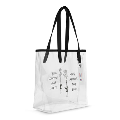 "Stay Armed. Stay Free." Clear Tote Bag – Rose & Rifle Graphic