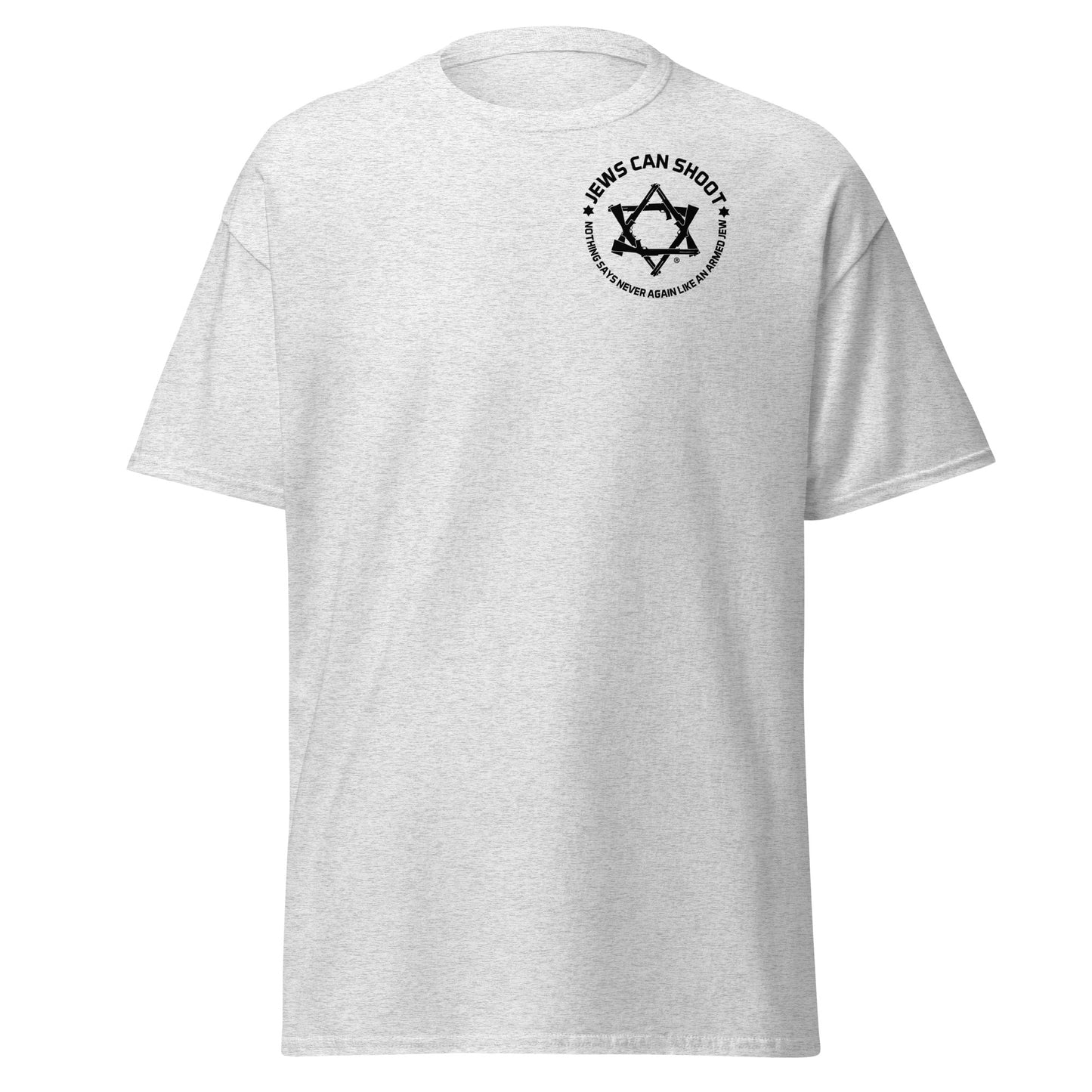 Men's classic tee with Jews Can Shoot logo