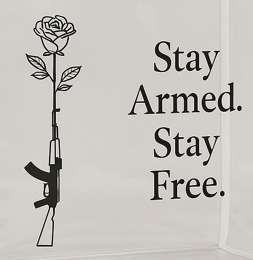 "Stay Armed. Stay Free." Clear Tote Bag – Rose & Rifle Graphic