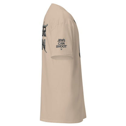 NEVER AGAIN” Armed Jew Tee – Bold Jewish Self-Defense Statement Shirt