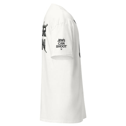 NEVER AGAIN” Armed Jew Tee – Bold Jewish Self-Defense Statement Shirt